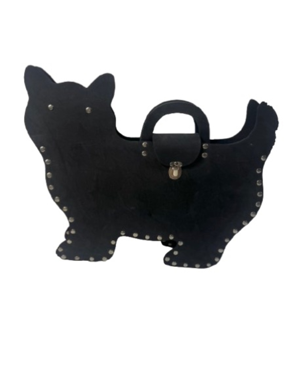 Black Cat-Shaped Pet Carrier Tote with Stud Detail